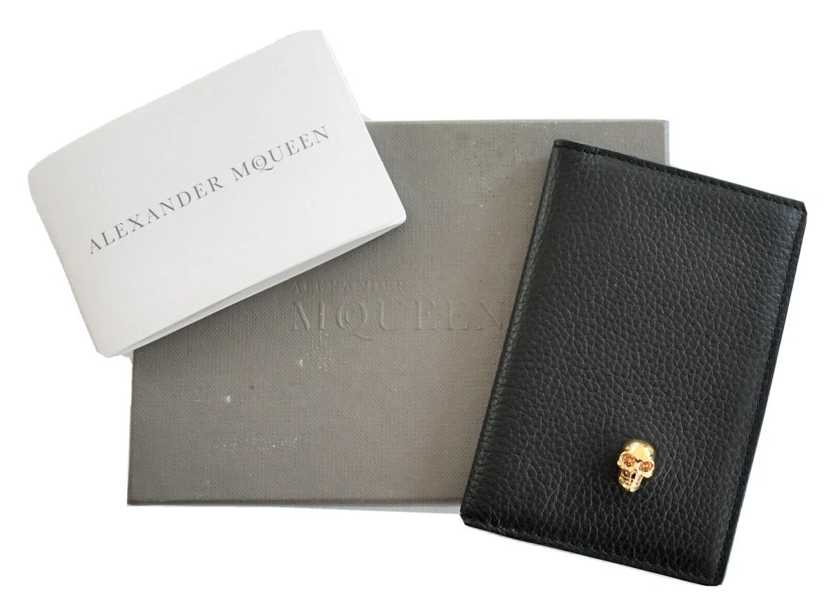 Auth ALEXANDER McQUEEN SKULL Grained Leather CREDIT CARD Holder Wallet