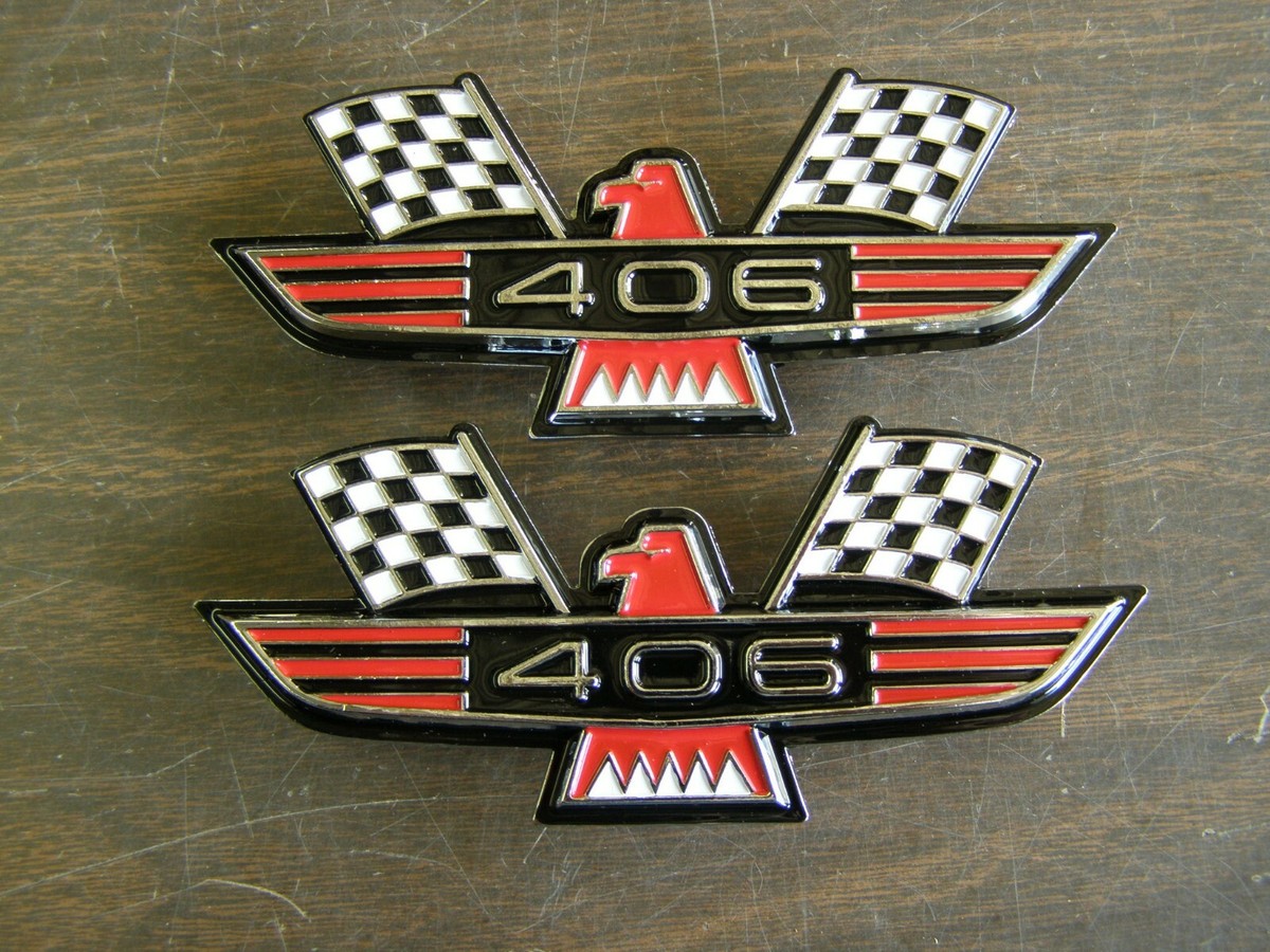 Ford 406 Crossed Flag Fender Emblems Red Mercury Fairlane Galaxie