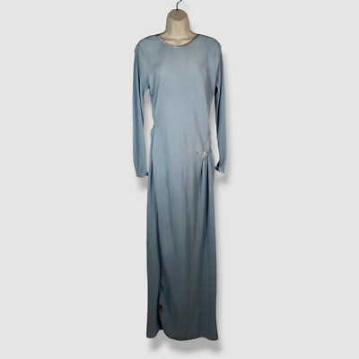 Giorgio Armani Women's Blue Plissé Beaded Round Neck Zipper Cuff Dress Size 44