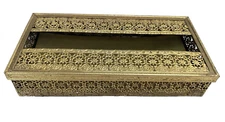 VTG Gold Filigree Tissue Kleenex Box Cover Floral Hollywood Regency Lidded