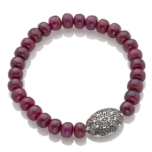 Raritäten Sterlingsilber Champagner Diamant & Rot Rubin Perle Stretch Armband