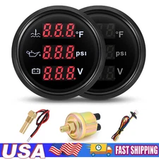52mm 3 IN 1 Gauge Car Boat Oil Pressure PSI Water Temp ℉ Voltmeter with Senders
