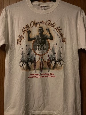 Billy Mills - Olympic Gold Medalist - 1964 Tokyo Olympics - White Shirt - L     