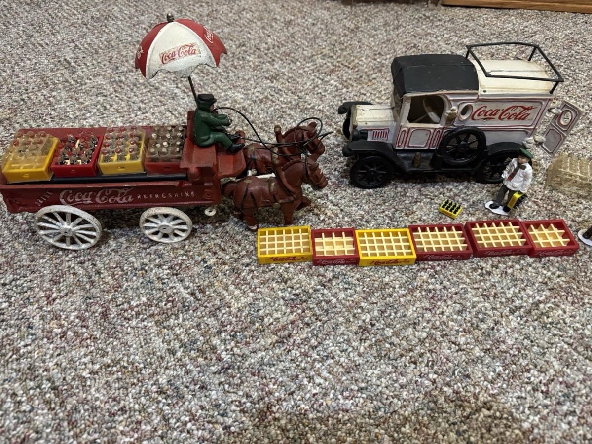 Vintage Cast Iron Coca-Cola Delivery Truck & Horse-Drawn Wagon