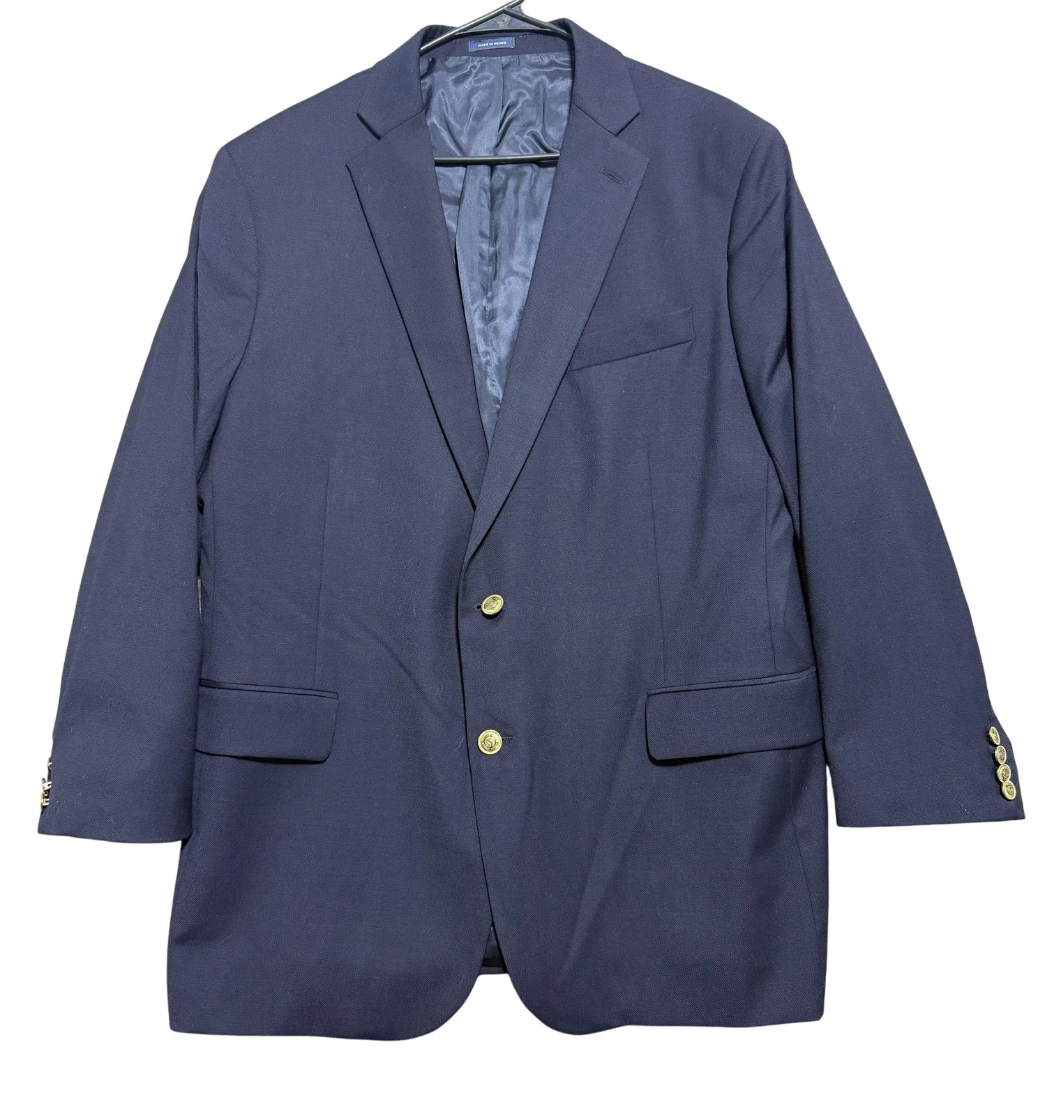 Stafford Blazer Mens 46R Navy Classic Fit Hopsack Wool Blend 2-Button Brass