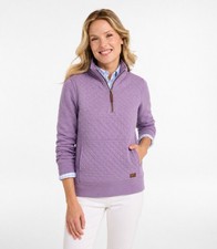 L.L.Bean Quilted 1/4 Zip Collared Sweatshirt Logo Gray/Lavender Women  s S