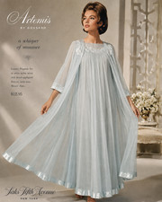 VTG 1960s GOSSARD ARTEMIS Baby Blue Chiffon Peignoir Nightgown and Robe Set Sz M