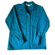 LL Bean Men's Shirt Chamois Vintage Button Front Teal size 18 Made in USA Large