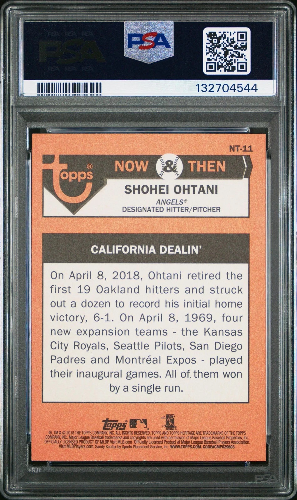 2018 TOPPS HERITAGE NOW & THEN SHOHEI OHTANI #NT-11 PSA 9 MINT view 2