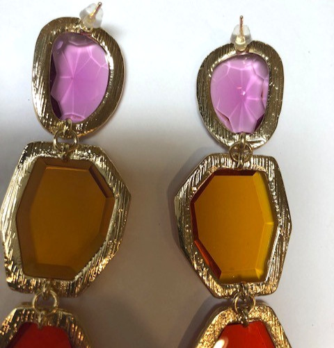 Long multi-colored statement drop earrings purple… - image 5