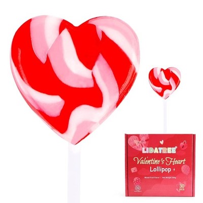 Mixed Fruit Flavor Heart Lollipop Candy Individually Wrapped 30 Packs AM