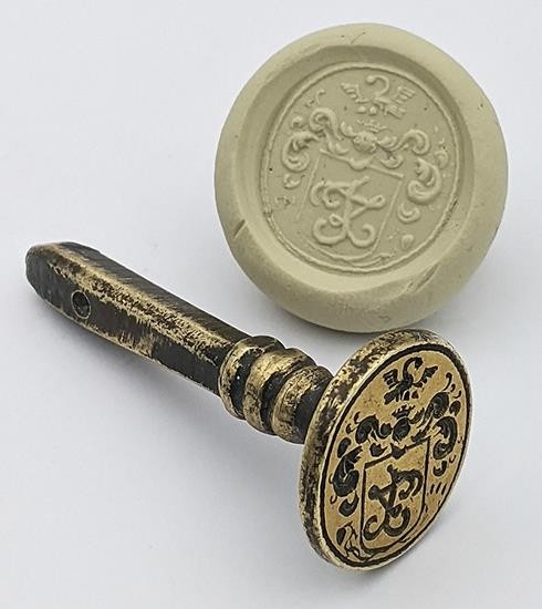 VICTORIAN SWAN COAT OF ARMS BRASS INTAGLIO SEAL 19TH CENTURY