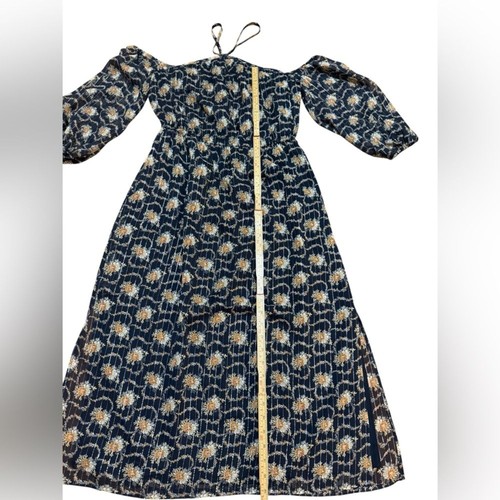 Club Monaco Tansa Kleid in tiefem Saphirblau Blumenmuster Metallic Gr. 2 - Bild 9 von 16