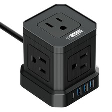 UNCAGED ERGONOMICS CUBE SURGE PROTECTOR POWER STRIP WITH USB PORTS 10FT - BLACK