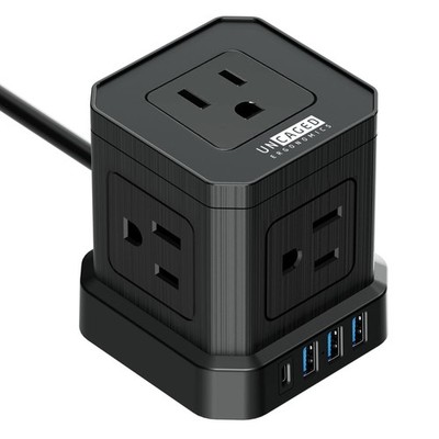 UNCAGED ERGONOMICS CUBE SURGE PROTECTOR POWER STRIP WITH USB PORTS 10FT - BLACK