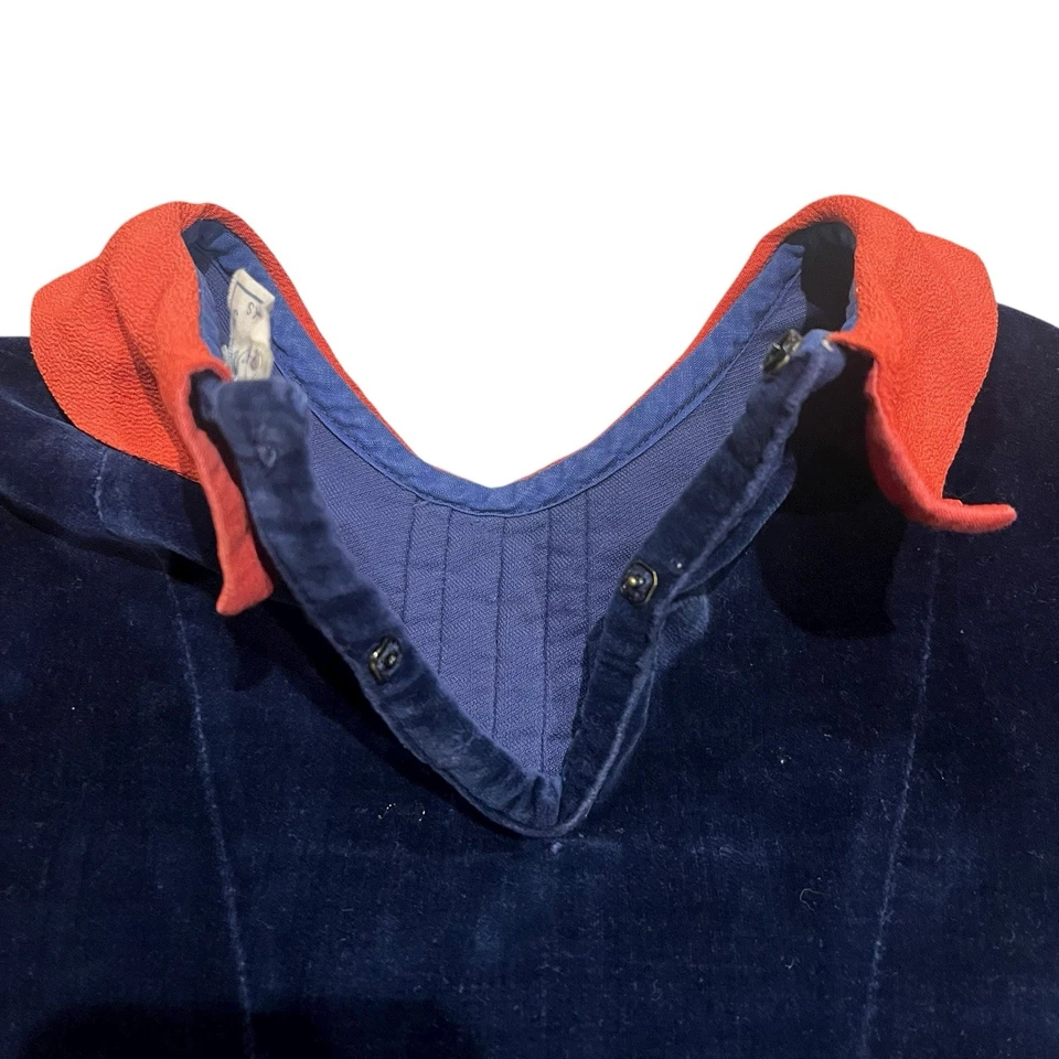 Vestido Vintage Little Stars Niñas Talla 5 Azul Terciopelo Manga Corta Cuello Rojo Fiesta Foto 4 de 4