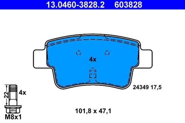 ATE Bremsbelagsatz Scheibenbremse 13.0460-3828.2 FüR Fiat Punto Abarth Jet 199-image