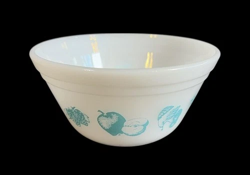Vtg Federal Glass Oven Ware Mixing Bowl 5" Turquoise Fruit Fare Milk Glass