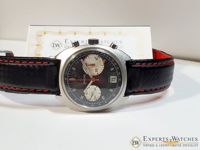 Serviced 1960 Vintage Enicar Big Eye Chronograph Watch Tropical Valjoux 23 Date
