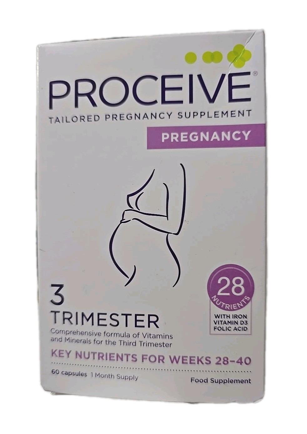 Proceive 3 Trimester Pregnancy Supplement Vitamins Minerals 28. 40 Weeks. 60 Cap