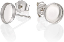 round Setting 925 Sterling Silver 8 Mm Bezel Cups Stud Earrings with Post  Butt