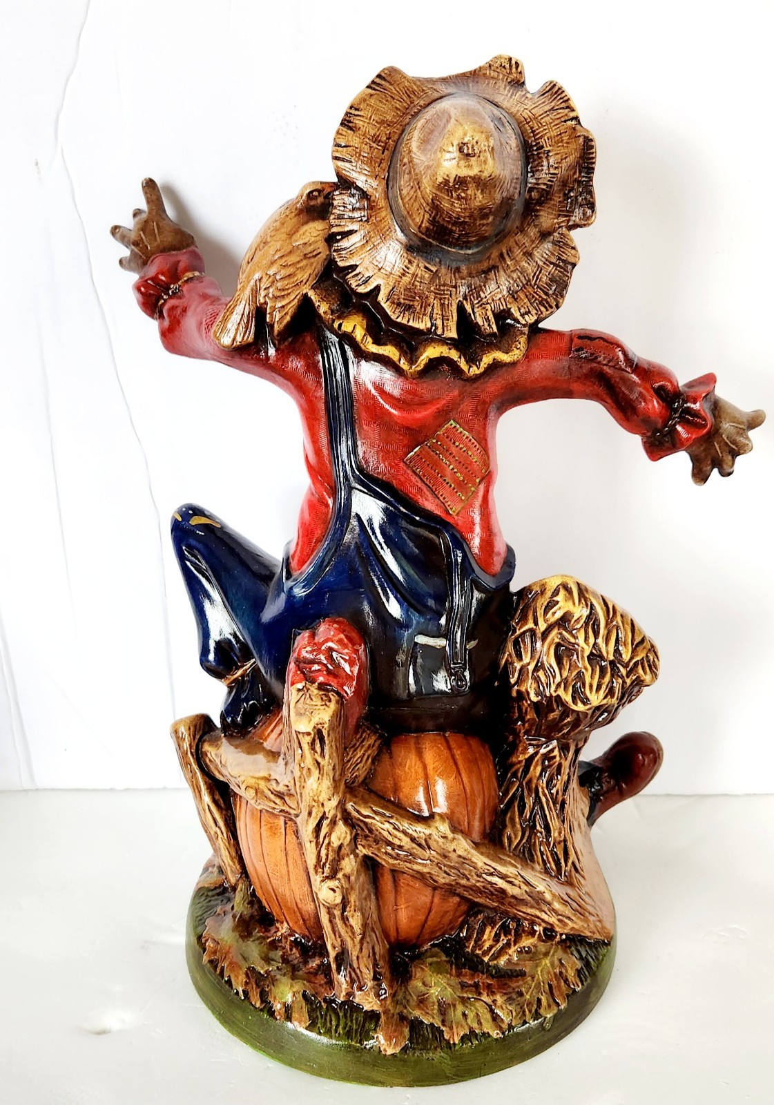 Vintage Scarecrow Byron Molds Pumpkin Halloween Figurine Ceramic 12" Handpainted