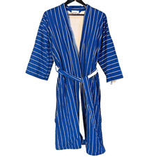 VTG Montgomery Ward Lounge Smoking Robe Mens Blue Striped One Size Hefner Style