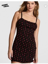 VICTORIA'S SECRET PINK Hushed Black Cherries SLIP DRESS COTTON SLEEPWEAR XL