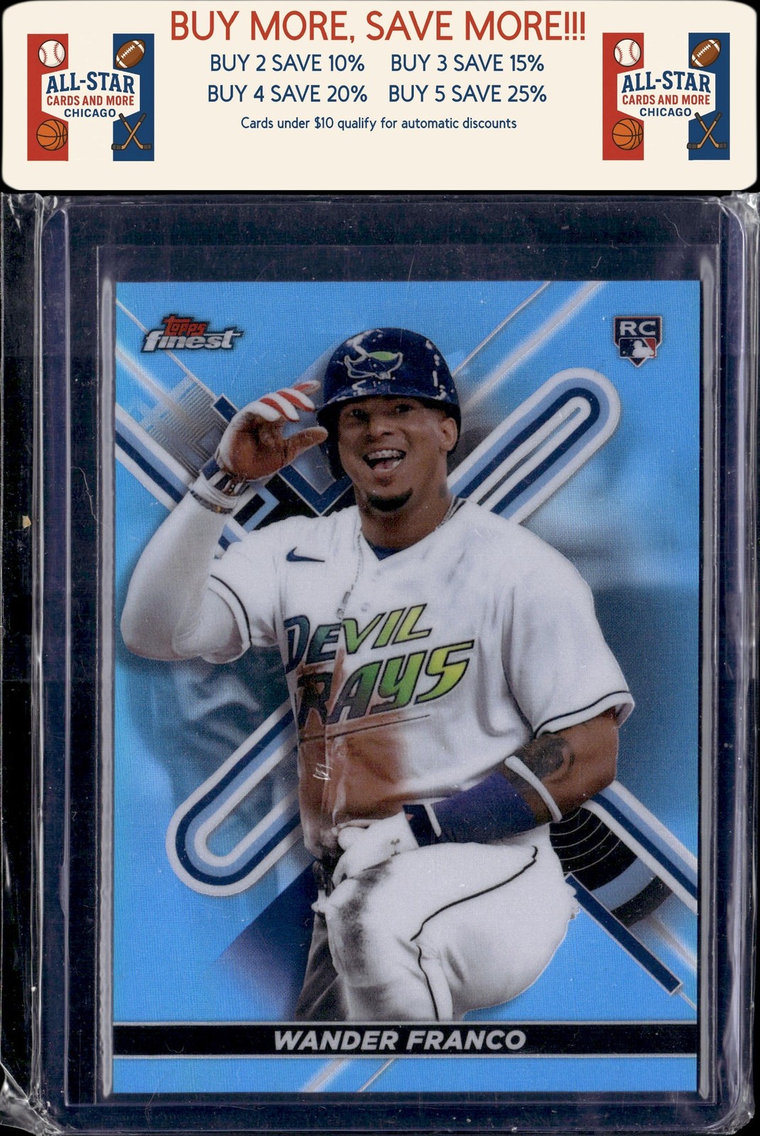 2022 Finest #2 Wander Franco Sky Blue Refractors #/300 Rookie Tampa Bay Rays