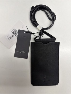 Max Mara Weekend Mobile Phone Holder Leather Crossbody Purse Bag Pouch Black New