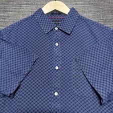 Banana Republic Shirt Men's L Blue Geometric Slim Fit Short Sleeve Button Indigo