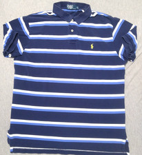 Polo Ralph Lauren XL Men  s Blue White Striped Polo Yellow Pony