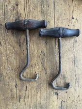 Antique Turned Wooden Handle Boot Hook Pull Up Shoe Tool, 6” long 