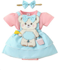2Pz Completo Neonata Pagliaccetto Estivo Bimba Tutina Stampa Orso Dei Cartoni An