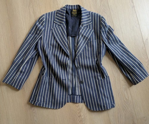 Celine, CELINE Vintage Blue & Cream Pinstripe Blazer Jacket. Made In France Med Petite
