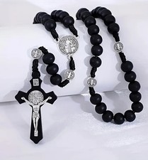 Black Wooden Rosary with St. Benedict Medals and Bag (Blessed by Priest)