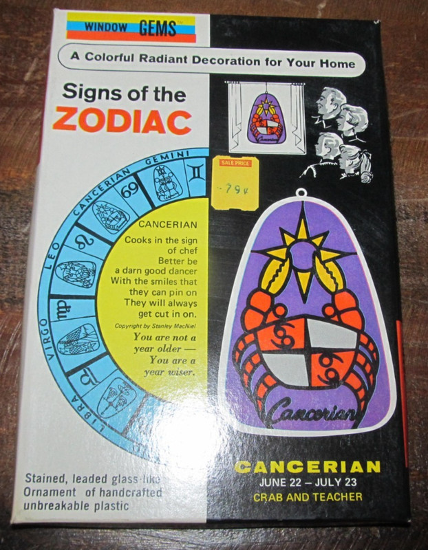 Floralier Signs Zodiac Sun Catcher Stained Glass-Like Cancerian 70s Cancer n Box