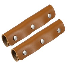 2 Pcs Leather Luggage Handle Wraps Fine Texture Silver Buckle, Amber Brown