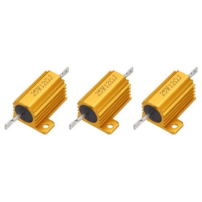 3x 25W 12Ω 5% Alu-Widerstand, Schraubanschluss Chassis, Gold