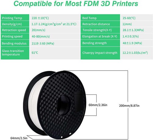 1KG 3D Printer Filament PLA 1.75mm White 2.2LBS Roll Spool for Kingroon ANYCUBIC - Picture 7 of 12