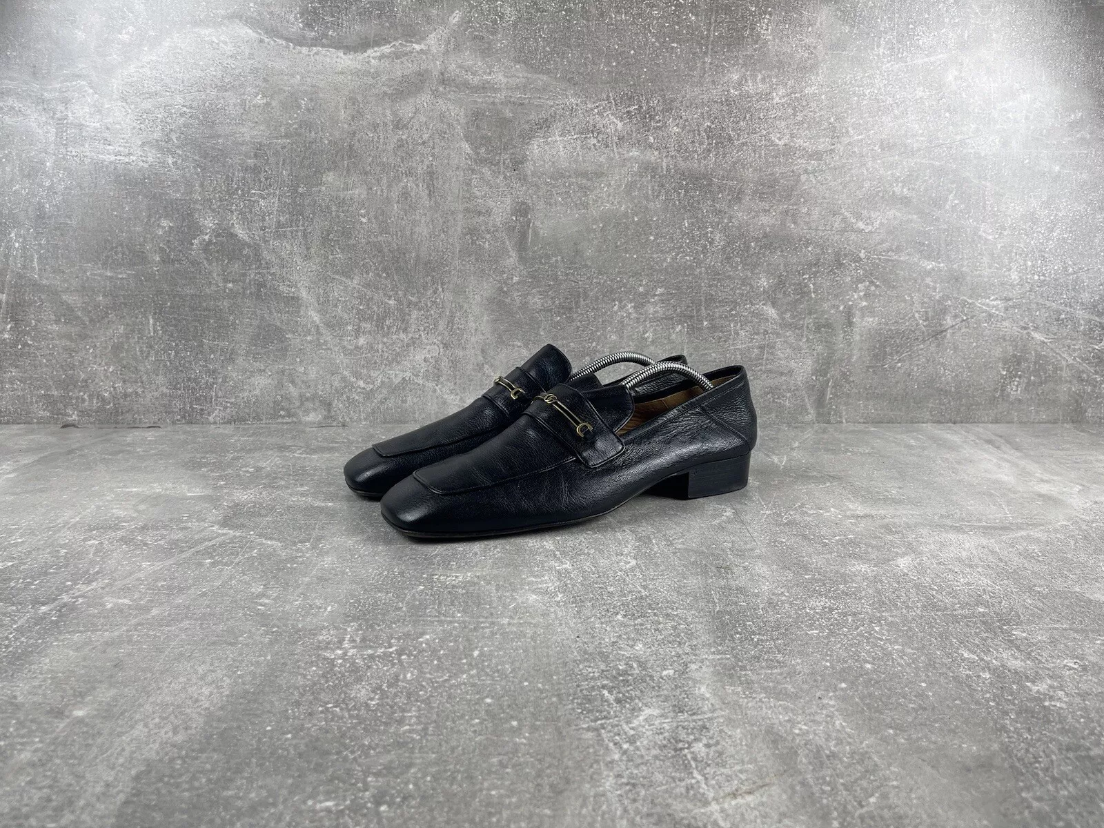 Chaussures à enfiler mocassins cuir noir années 90 Gucci Archive pointure 9 Made in Italy