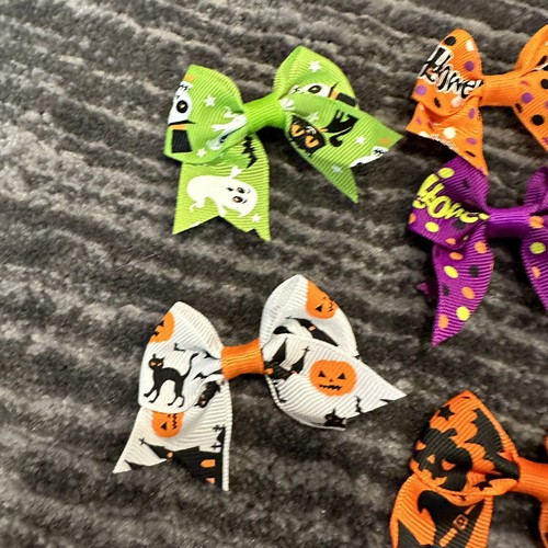 Halloween Hair Clip Bow Lot Of 7 Girls Ribbon Hair Pin Barrette Black Cat New - Picture 3 of 9