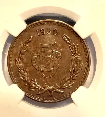 Mexico 5 Centavos 1930 Mo NGC AU 55 BN LARGE O Bronze KM#422