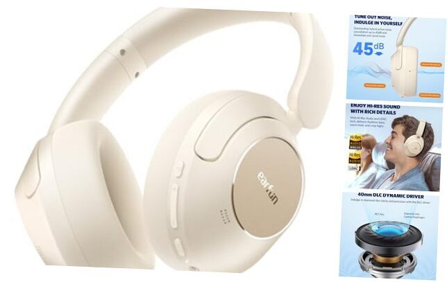 Wave Pro ANC Wireless Over-Ear Headphones in Oat White  