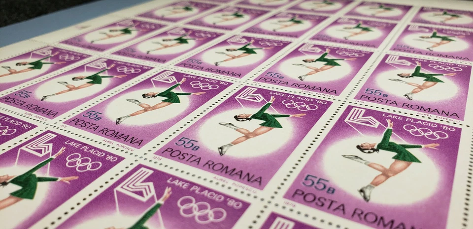 ROMANIA 1980 13º Juegos Olímpicos de Invierno, MNH Hoja Completa Sin Usar Original Patinaje Foto 2 de 4