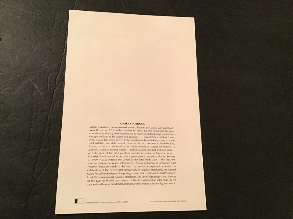 ALASKA STATEHOOD 1959-1984 STAMP W/ POSTCARD ~FIRST DAY OF ISSUE! - Image 3 of 3