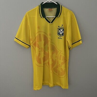 VINTAGE Brasil Brazil Jersey Adult Large Yellow Green Soccer FIFA World Cup  Mens