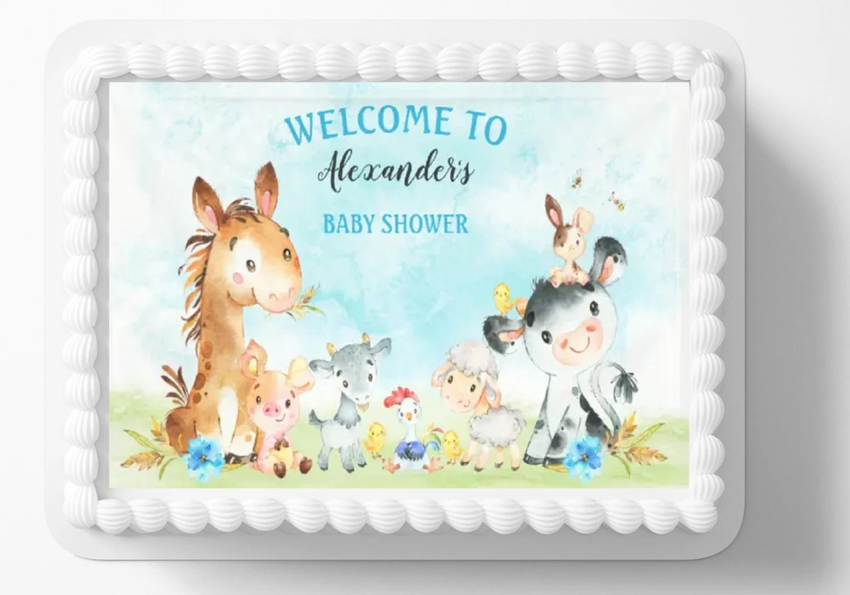 Farm animal baby shower cheap cake