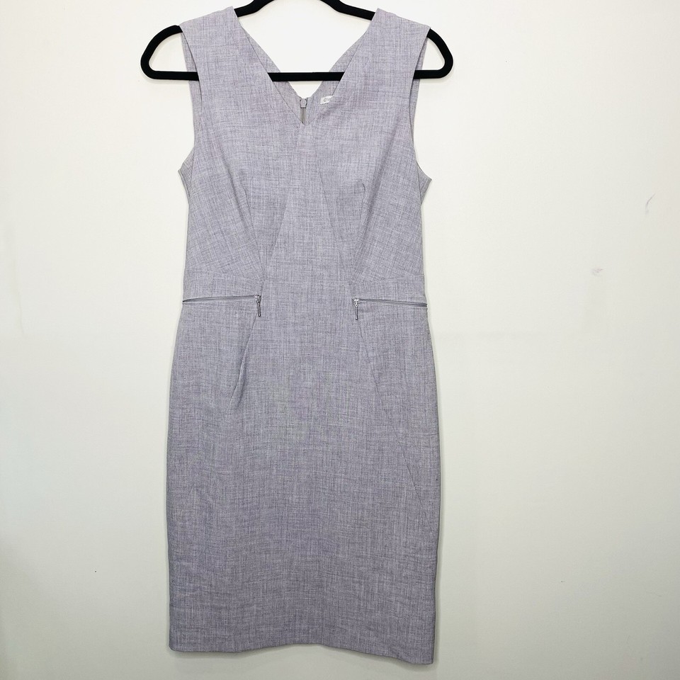 Target 10 Grey Pencil Dress, Corporate Office Work, Sleeveless, Lined, Zip Back