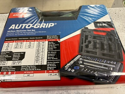 Socket Set with 2 Ratchets Mechanics Tool Kit 1/4-3/8-1/2 Drive Auto Grip 52 Pcs